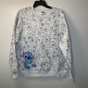 NWT Women’s Lilo and Stitch All Over Print Gray Graphic Sweatshirt Size Large